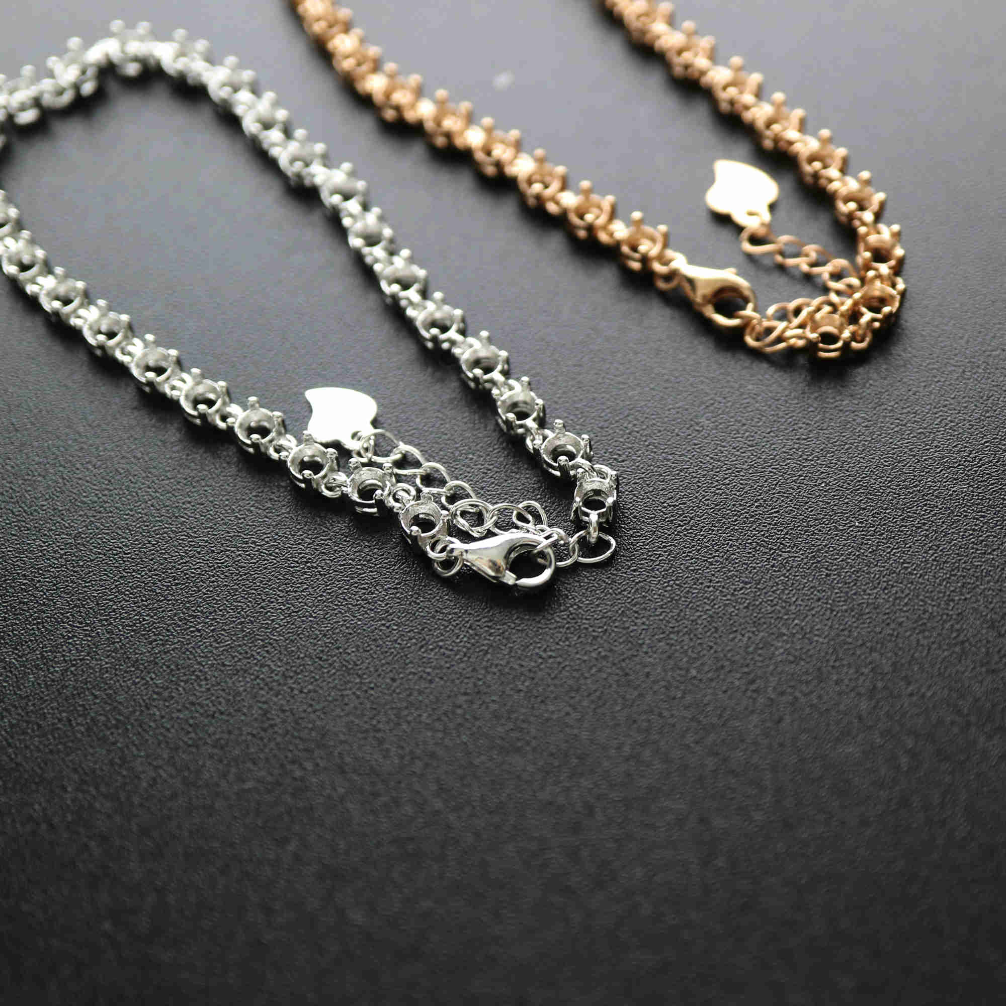 1Pcs 3MM Round Bezel Tennis Chain Mounting 27 Gemstones Cz Stone Solid 925 Sterling Silver Prong Bracelet Settings 1900214 - Click Image to Close